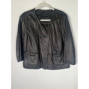 Classiques Entier Nordstrom black supple leather swing coat preppy business L